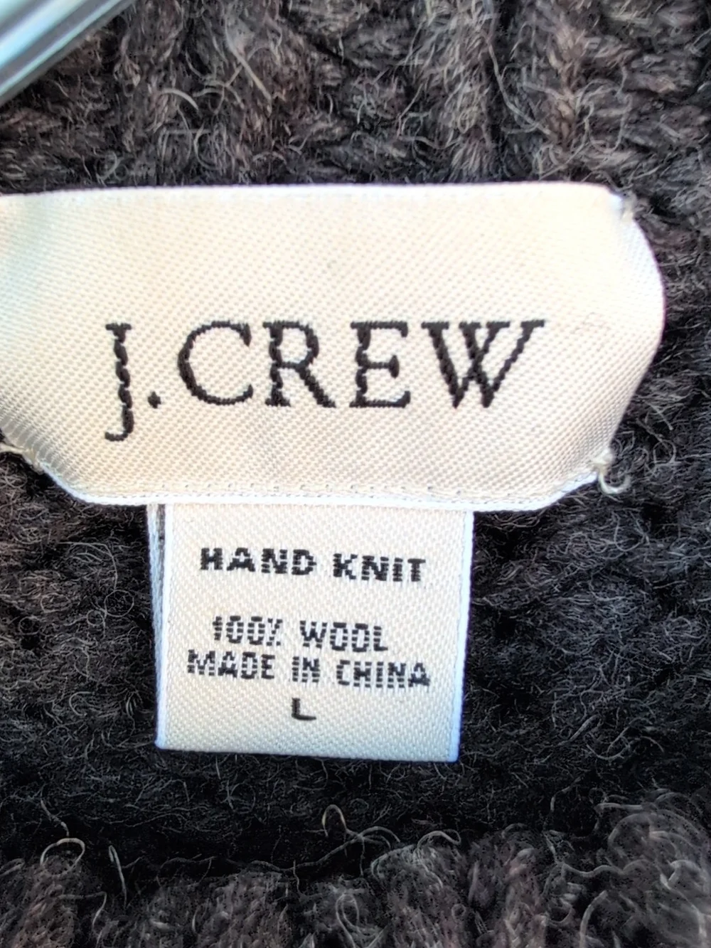 Vtg J Crew Sweater Large Gray Hand Knit Wool Stripe Fisherman Crew Oversized